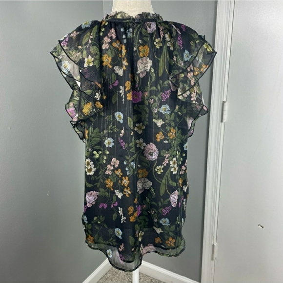 Loft Floral Ruffle Blouse with Gold Threading Size M - Picture 4 of 7